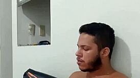 Young stud feels intense pleasure masturbating and cumming passionately