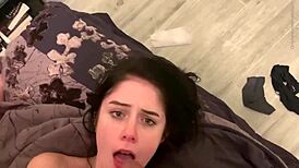 Watch this skinny slut suck cock? She takes it deep.