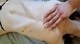 I watch her deepthroat and ride, taking all his cum on her stomach