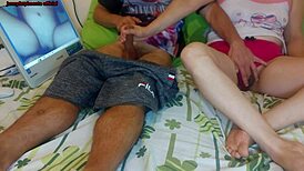 Hey, watching porn with meia irmã turned into wild fucking.