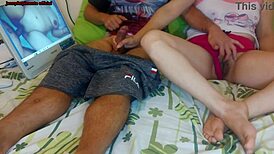 Hey, watching porn with meia irmã turned into wild fucking.