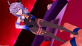 Ganyu masters footjob skills with a massive cock in 3D