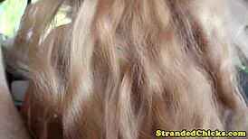 Hitchhiking Blonde Picks Up Ride In Outdoor Public Setting