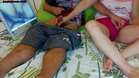 Hey, watching porn with meia irmã turned into wild fucking.