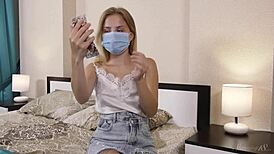 Slow strip tease and hard finger fuck with cute monica