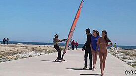 Petite spanish slave fucks outdoor