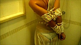 Brazilian Mijando sees golden slavegirl in bondage and bathing