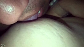 He licks my petites breasts in sensuality