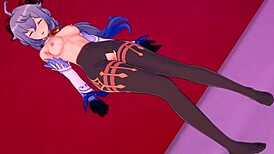 Ganyu masters footjob skills with a massive cock in 3D