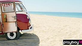 behind the scenes, nude surfer slut says, 'show my tits and ass on the beach'