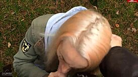 Dirty and smelly blowjob given by a naughty German girl in the woods