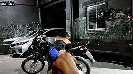 Damn! Teen wife goes wild giving it up after bike licking!