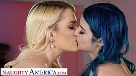 naughty america: kenna james and jewelz blu seduce waiter for steamy threesome