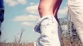 She licked his cock and got sprayed with cum on her lips