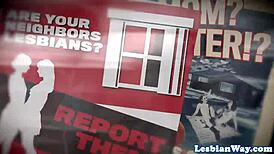 i’m a cute lesbian babe scissoring in hot threeway action