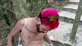 having a wild bareback fuck on the trail with a huge cock