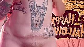 naked woman dances erotically with lotion on her big wet pussy