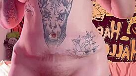 naked woman dances erotically with lotion on her big wet pussy