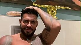 viktor rom, tattooed muscle stud, dances naked and strokes his huge cock!