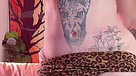 naked woman dances erotically with lotion on her big wet pussy