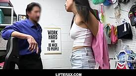 Horny Officer Tommy Gunn Drags Harley Haze to Backroom for Stealing Accusation