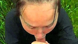 Wow, deep throating this pov blowjob out in the field feels wild!