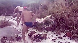 having a wild bareback fuck on the trail with a huge cock