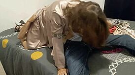 Solo performance in satin nightie with dirty talk