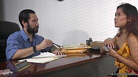 big COCK guy ties up petite ASIAN slave for ROUGH FUCKING and whipping