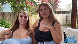 Angel Youngs and Angie Faith Share Huge Cock in Busty Threesome