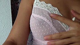 camilla moon shows off her big nipples poking through the pink underwear in a close-up view