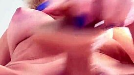 Mature lady enjoys playful moments during her work break