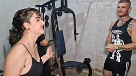 After gym workout, he gets handjob on monster cock.