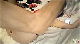 this 1988 french amateur in white satin panties and red garter-belt stockings gives sloppy blowjob and rimming pov, getting spanked