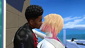 miles morales fucks gwen stacy on the balcony in sims 4 spider-man cartoon