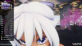 Close-Up Pov Blow Job From Hentai Vtuber Elfie Love In 3D Vrchat Mmd With Cum On Face