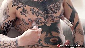 Yoshi Kawasaki, the Asian gay jock, strokes his big cock solo.