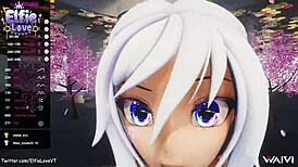 Close-Up Pov Blow Job From Hentai Vtuber Elfie Love In 3D Vrchat Mmd With Cum On Face