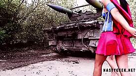 brunette wonderfuck woman masturbates and fingers before strapon fucking outdoors