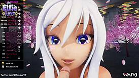Close-Up Pov Blow Job From Hentai Vtuber Elfie Love In 3D Vrchat Mmd With Cum On Face