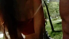 This brunette gets bent over for risky doggystyle fuck at the bus stop.