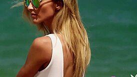 Beautiful Blonde Milf Cara Mell Strips for Hot Outdoor Solo Session