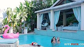 Pool lesbians dive into wild orgy with fingering and banging