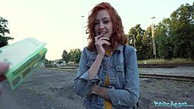 Public Agent Redhead Waitress Engages In Activities Outside In Public