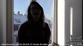 18yo Andy Teen gapes tiny pink pussy with rabbit dildo and bold tattoos