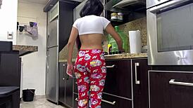 18-Year-Old Stepdaughter's Big Ass Tempts in Kitchen
