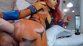 cosplay camgirl plays anal with huge dildo on webcam