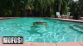 Abella and Payton Squirting in Bikinis at Pool