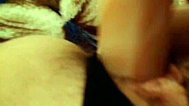 Horny babe self-fucks with big dildo