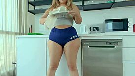 I tease my stepbrother with my big latina ass in the kitchen until we fuck passionately.